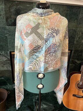 Gorgeous Vintage Silk Scarf Pastel Patchwork Paisley Damask Floral 20" x 68" EUC